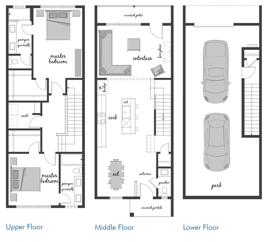 Plan F610 Luxury Townhouse With 2 Car Garage Design Plan