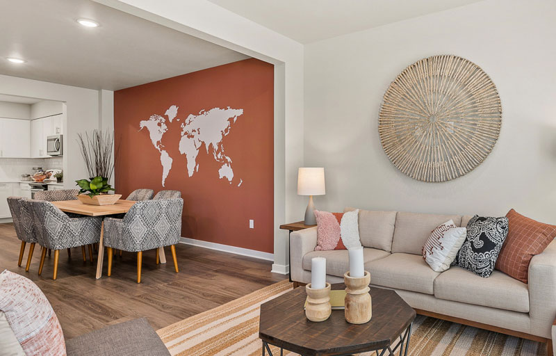 world map on wall dining room